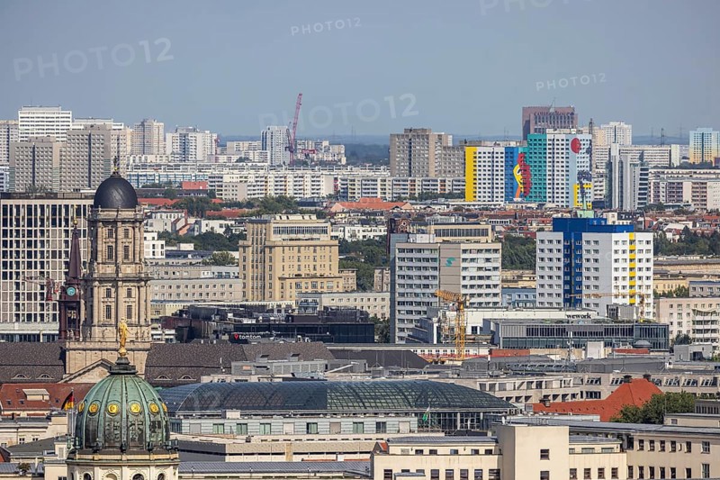 East Berlin with prefabricated buildings. View from the panorama point Kollhoff-Tower at Potsdamer Platz, city view. Berlin, Germany, Europe