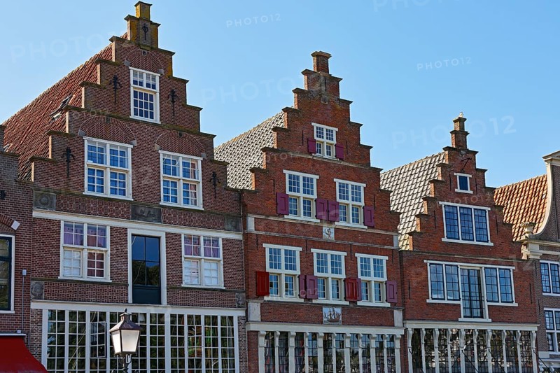 Historic stepped gabled houses in the historic centre of Hoorn, province of North Holland, West Friesland, Netherlands