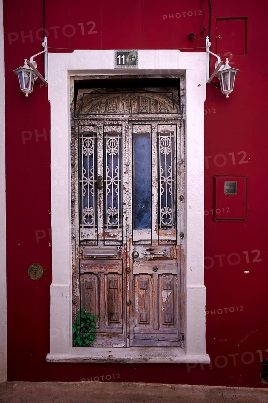 Entrance door, weathered, red, Loulé, Algarve, Portugal, Europe