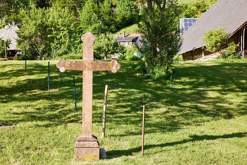 Stone cross in the Geschwend district, Todtnau, Black Forest, Lörrach district, Baden-Württemberg, Germany, Europe