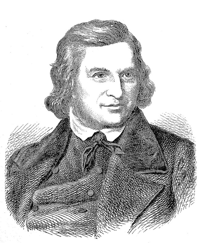 August Heinrich Hoffmann, known as Hoffmann von Fallersleben, 2 April 1798, 19 January 1874, a German university professor of German studies who contributed significantly to the establishment of the subject as a scientific discipline, poet as well as collector and publisher of old writings from various languages, Historical, digital reproduction of an original from the 19th century