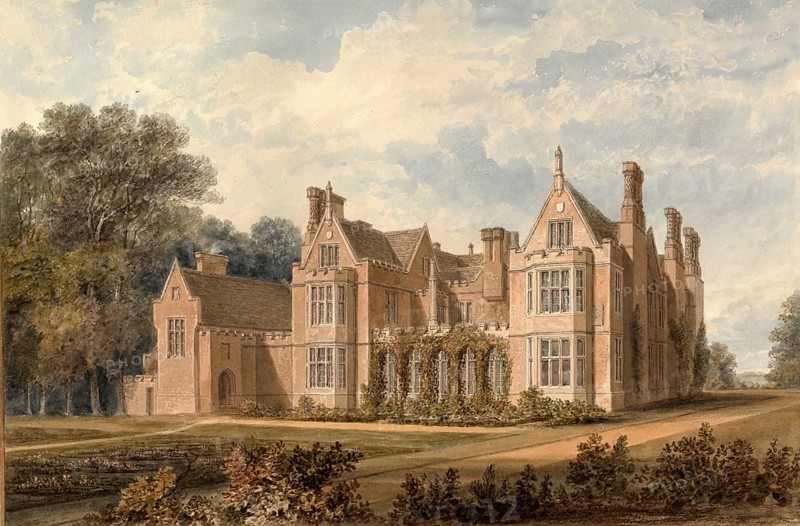 South West View of Bourn Hall, Cambridgeshire, the Seat of the Earl Delawarr, England, digitally restored reproduction of a 19th-century original by John Buckler, Record date not stated, South West View of Bourn Hall, the Seat of the Earl Delawarr, digitally restored reproduction of a 19th-century original, Record date not stated