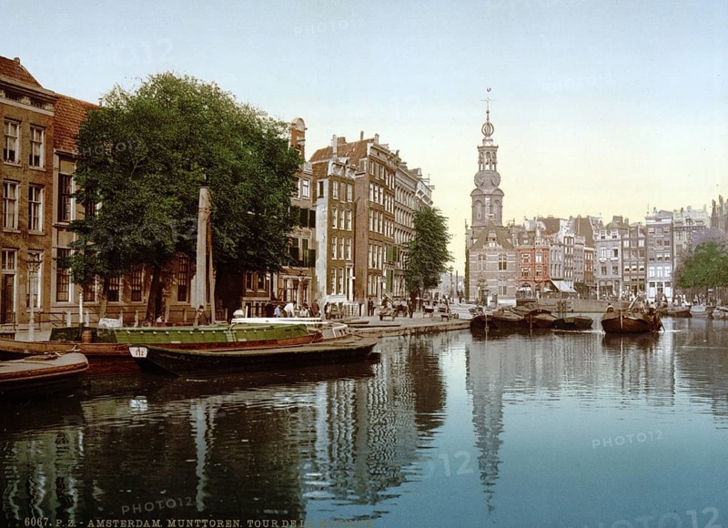 Munttoren or de Munt, Coin Tower, in Amsterdam, Netherlands, ca 1895, Historical, digitally restored reproduction from a 19th century original, Record date not stated