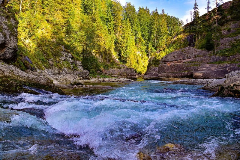 Rapids in front of the breakthrough of the river Ammer near Scheibum in Saulgrub, Bavaria, Germany, Europe