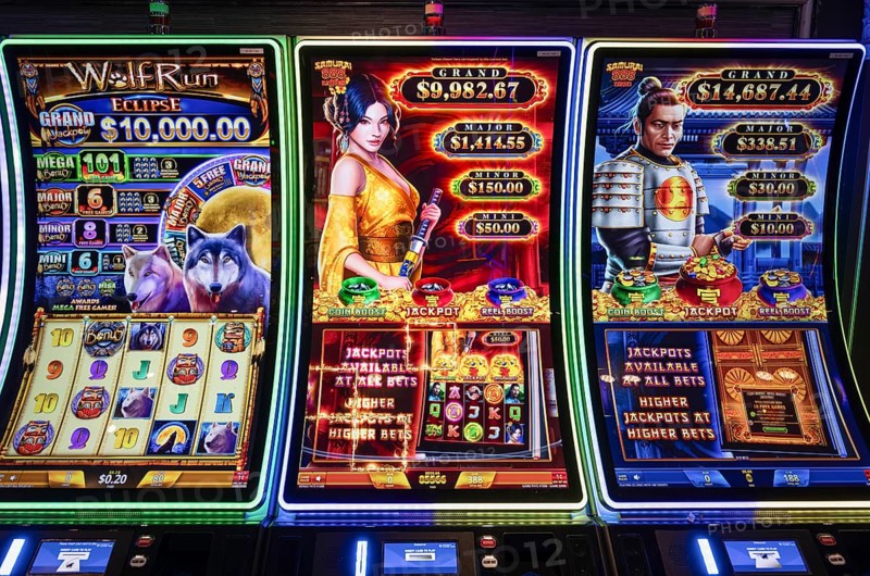 Casino gambling blackjack and slot machines waiting for gamblers and tourist to spend money.