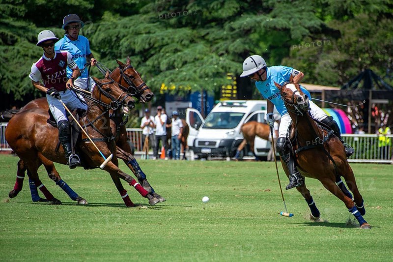 Scene from the 131st Argentine Open Polo Championship (Spanish: Campeonato Argentino Abierto de Polo), the most important international polo tournament, match La Zeta Kazak (red) against Cria La Dolfina (blue), on 16 November 2024, Palermo, Buenos Aires, Argentina, South America