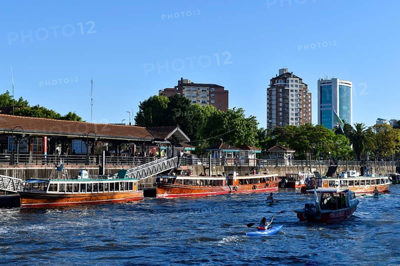 Typical passenger boats on the Rio Lujan in Tigre, the recreational area on the delta of the Rio Parana, Buenos Aires, Argentina, South America