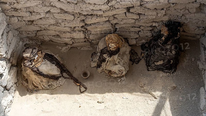 Tomb with mummies, Chauchilla Cemetery, Nazca, Peru, South America