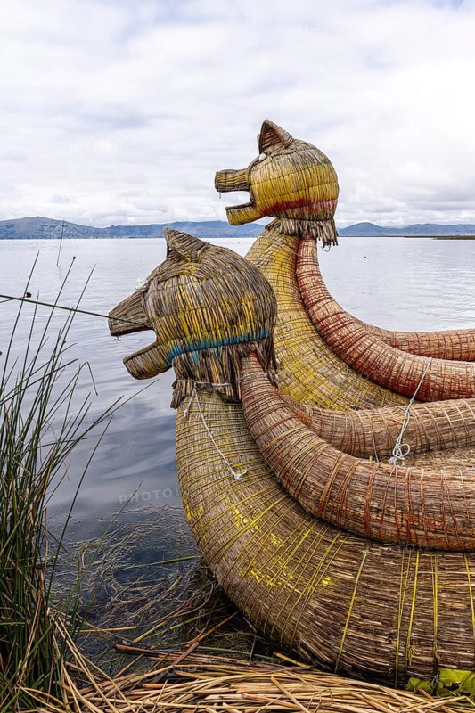 Reed boats, Uros island, Titicaca lake, Puno, Peru, South America