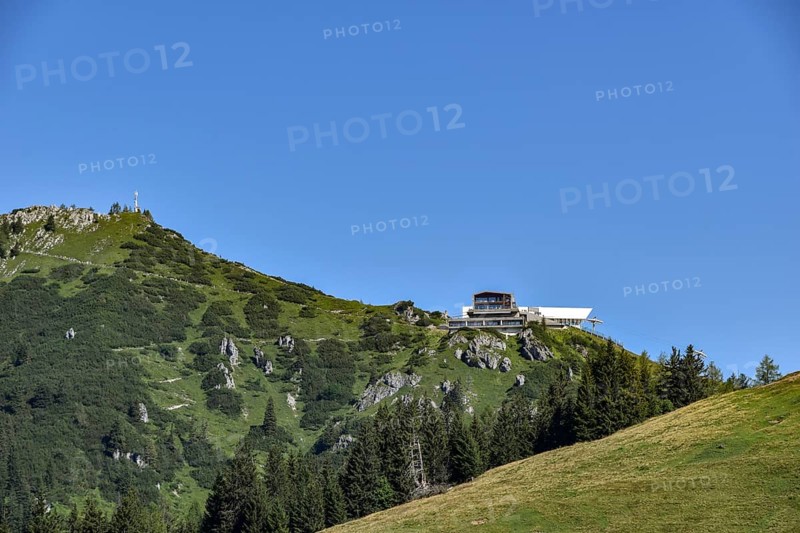View from the south to the summit of the Jenner with the newly built mountain station of the Jenner cable car, Berchtesgaden National Park, Bavaria, Germany, Europe