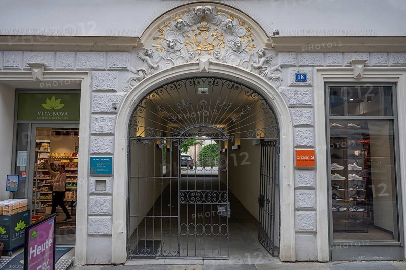 Decorative entrance gate of the Weidenmann house around 1920, Steinergasse 18, Straubing, Lower Bavaria, Germany, Europe