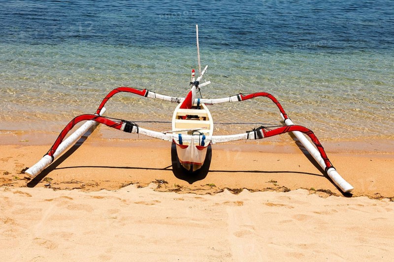 Fishing outriggers on the beach of Sanur, Bali, Indonesia, Asia