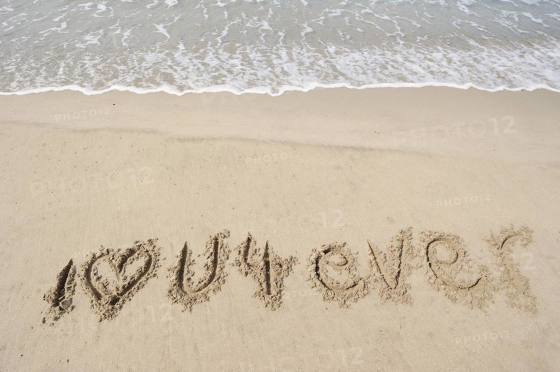 I Love You Forever written in the sand, beach, Camargue, Provence, South of France