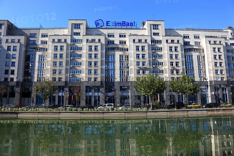 Apartment blocks and office buildings, bank building on the Dambovita River, Bucharest, Romania, Europe