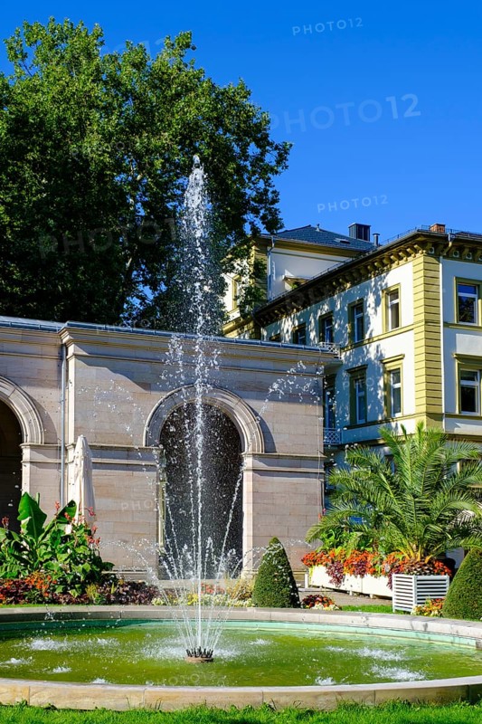 Spa garden, at the Regentenbau, Bad Kissingen, Rhön, Lower Franconia, Franconia, Bavaria, Germany, Europe