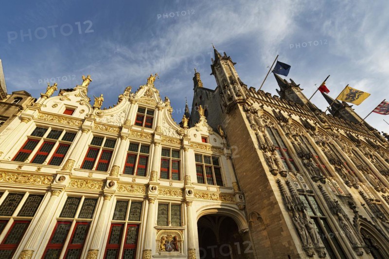 Old civil registry office, registry office and town hall, façade detail on Burg Square, historic centre, UNESCO World Heritage Site, Bruges, Bruges, Belgium, Europe