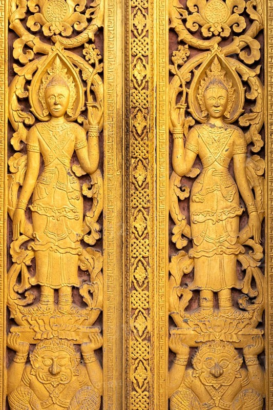 Ornate door at Wat Sensoukharam, Luang Prabang, Laos, Asia