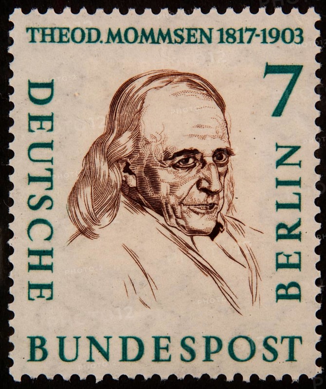 Christian Matthias Theodor Mommsen (1817-1903) a German classical scholar, historian, jurist, journalist, politician and archaeologist. Portrait on a German stamp