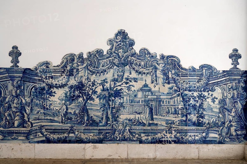 Church and Monastery of Sao Vicente de Fora, Panel of Azulejo tiles in the Cloister, Lisbon, Portugal, Europe