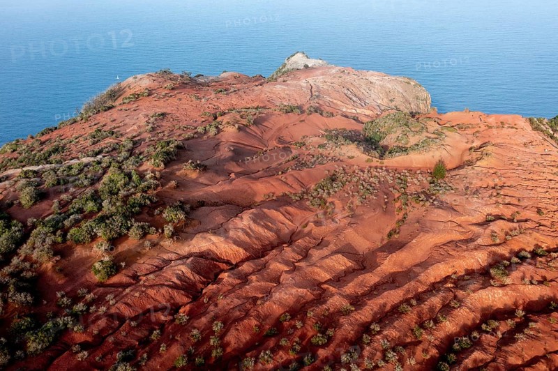 Red earth, erosion, above the cliff, Agulo, La Gomera, Canary Islands, Spain, Europe
