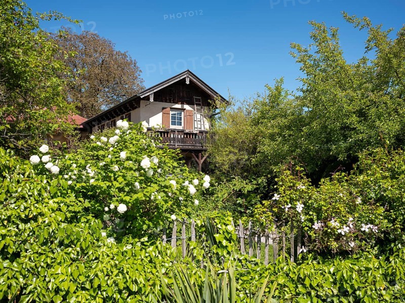 House with garden on the Fraueninsel, Chiemsee, Bavaria, Germany, Europe