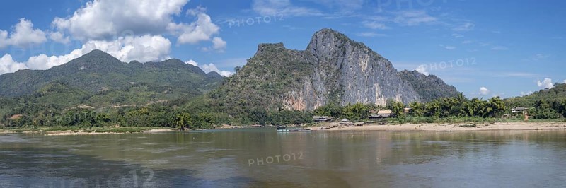 Panorama over the Mekong at the Pak Ou Caves, Luang Prabang Province, Laos, Asia