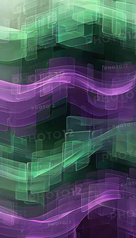 Layers of translucent squares moving in a synchronized flow, resembling dynamic data visualization, AI generated
