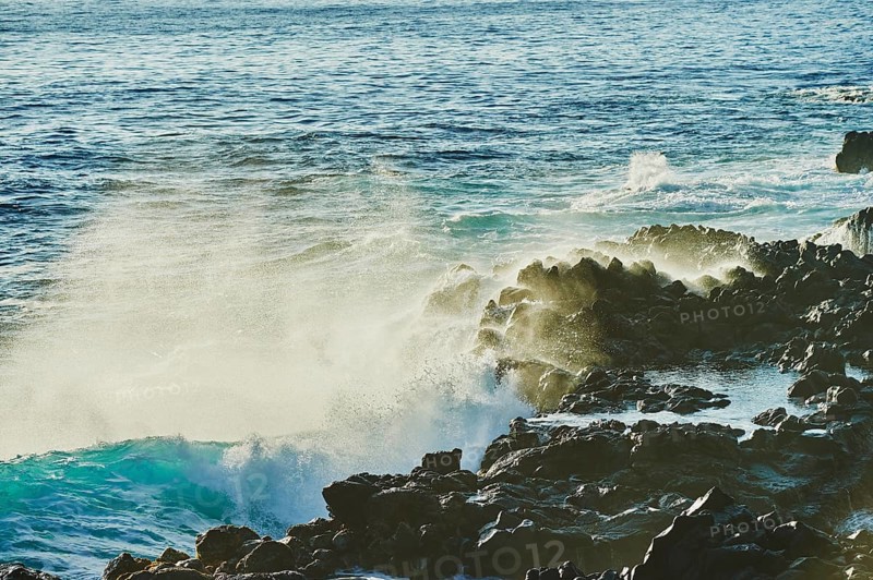 Landscape of rocks in the sea at Ka?ena Point State Park, Hawaiian Island Oahu, O?ahu, Hawaii, Aloha State, United States, North America