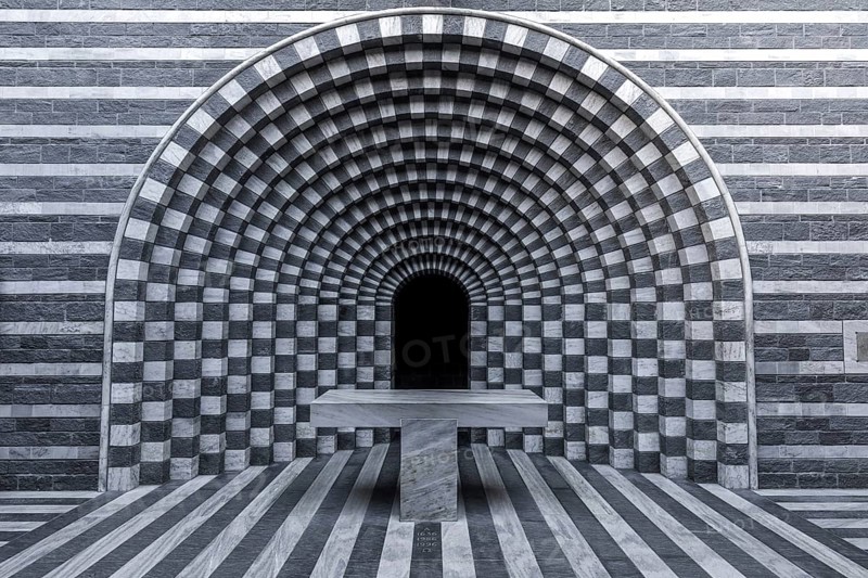 Chiesa di San Giovanni Battista, interior view, architect Mario Botta, Mogno, near Fusio, Lavizzara, Canton Ticino, Switzerland, Europe
