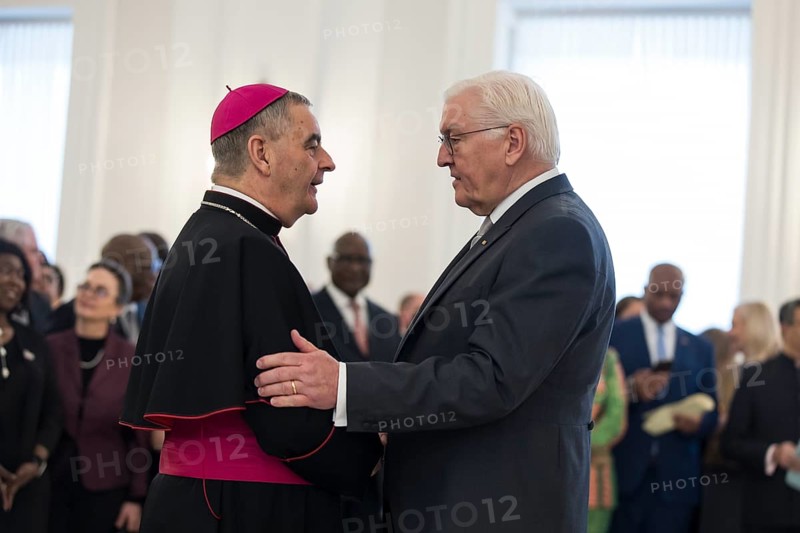 Nikola Eterovic (Archbishop of the Holy See) and Frank-Walter Steinmeier (President of the Federal Republic of Germany) at the Federal President's New Year's Reception at Bellevue Palace, Berlin 14 January 2025