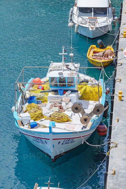 Fishing boats, Livadia, Tilos Island, Dodecanese Islands, Greece, Europe
