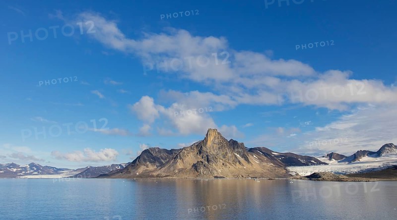 Mountain with steep sea cliffs in Hornsund fjord in summer, Svalbard, Spitsbergen, Norway, Europe