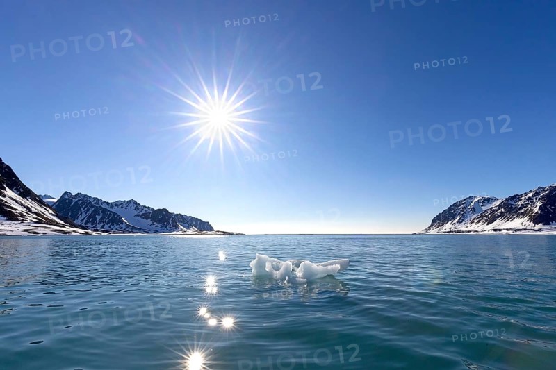 Melting ice in summer floating in Magdalenefjorden, fjord in Albert I Land on Svalbard, Spitsbergen, Norway, Europe