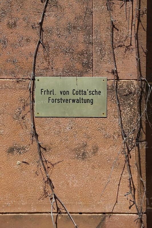 Dotternhausen Castle, Cotta's Castle, Dotternhausen Castle, historical building, aristocratic seat, architecture, detail, facade, wall, sign, writing, letters, Frhrl. von Cotta'sche Forstverwaltung, Dotternhausen, Zollernalbkreis, Baden-Württemberg, Germany, Europe