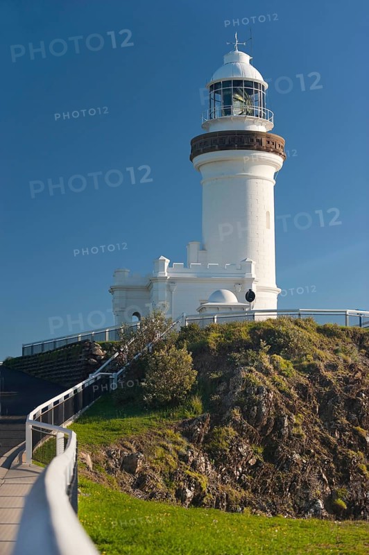 Lighthouse, architecture, design, building, blue sky, seafaring on the coast of Byron bay, Queensland, Australia, Oceania