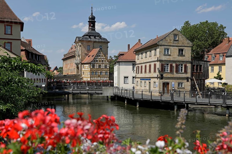 Old Town Hall, Regnitz, Houses, Bamberg, Upper Franconia, Bavaria, Germany, Europe