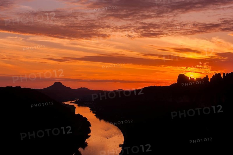 DEU Saxony Bad Schandau Sunset at the Kleine Bastei in the Schrammstein area