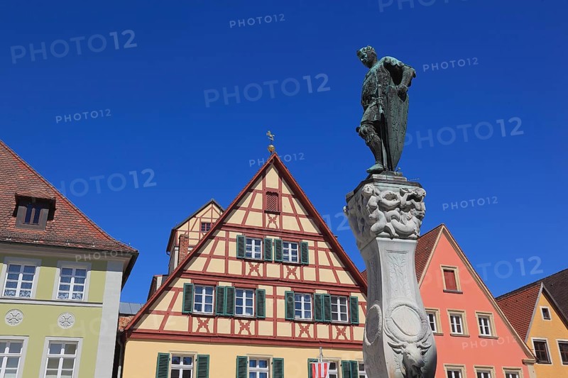 Germany, Middle Franconia, town of Weissenburg, fountain figure, Luitpold of Bavaria, in the Luitpoldstrasse, Europe