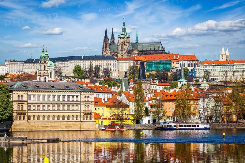 View of and Gradchany Prague Castle and St. Vitus Cathedral over Vltava river