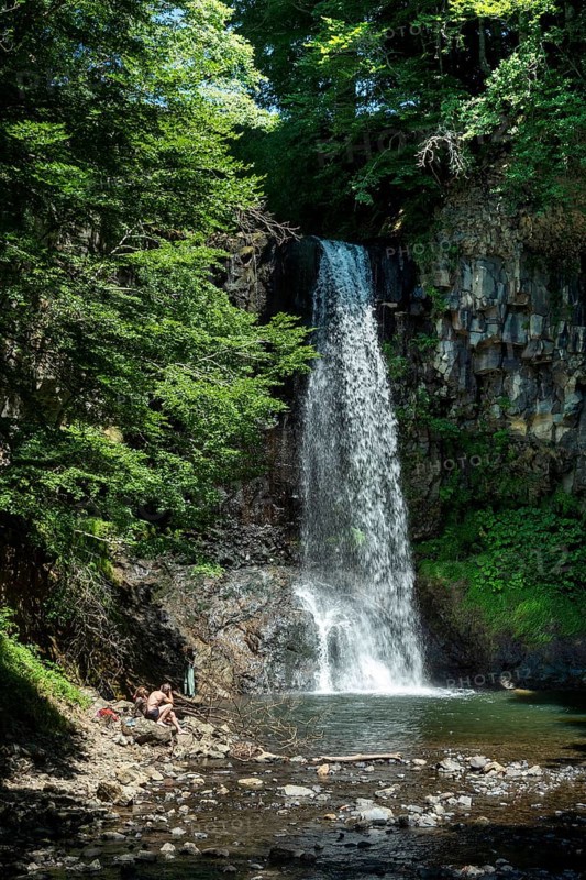 Waterfall of Egliseneuve dEntraigues, Auvergne Volcanoes Regional Nature Park. Puy de Dome department. Auvergne. France