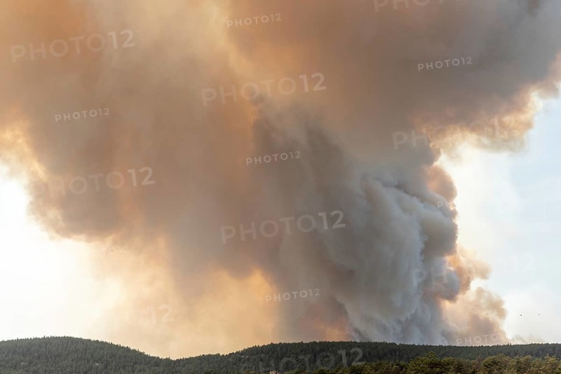 Forest fire wreaks havoc on causse de sauveterre. Montuejols, Aveyron, Cevennes, France, Europe