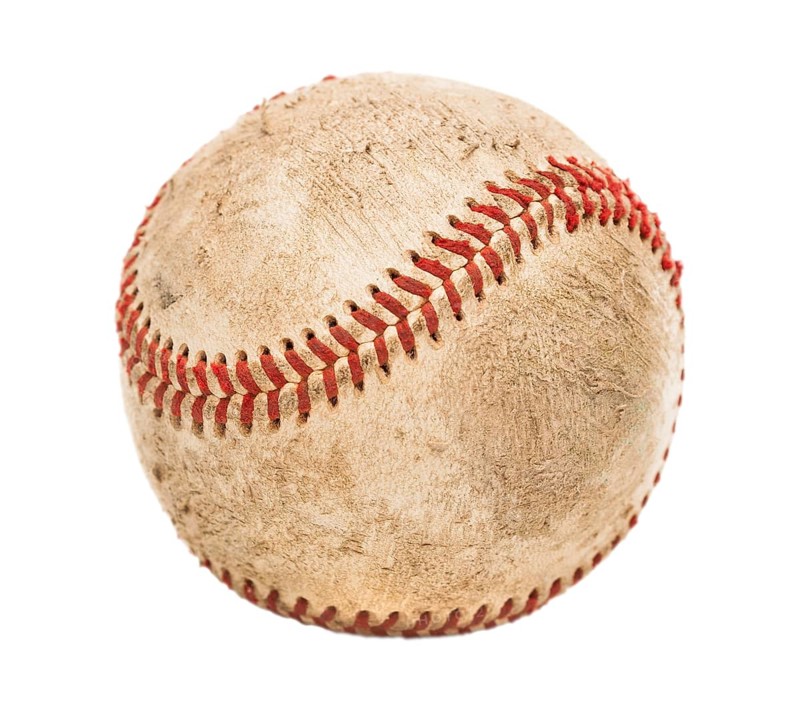 Single slightly worn baseball isolated on white background