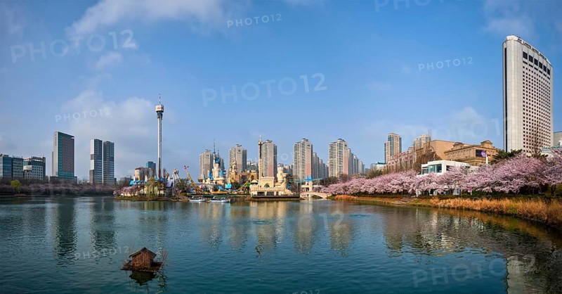SEOUL, SOUTH KOREA, APRIL 7, 2017: Lotte World amusement park Magic Island in Seokchon lake. Seoul, South Korea, Asia