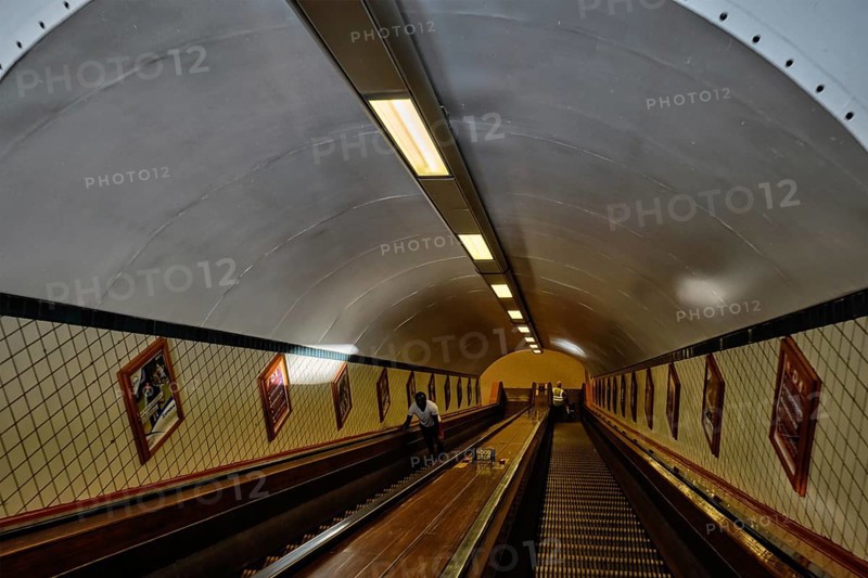ANTWERP, BELGIUM, MAY 26, 2018: St. Anna's Tunnel Pedestrians' with wooden escalators under river Scheldt