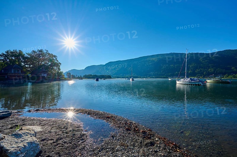 Lakeside, sailboats, sun, morning, summer, Steindorf am Lake Ossiach, Lake Ossiach, Carinthia, Austria, Europe