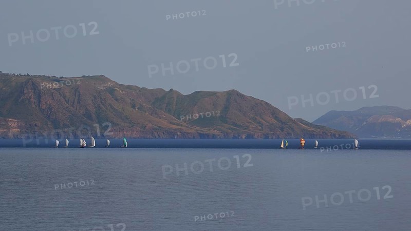 Sailing boats, sailing regatta, Lipari, Rinella, south coast, Salina, Aeolian Islands, Sicily, Italy, Europe