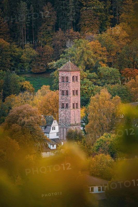Owl tower of the historic monastery in autumn, Hirsau, Calw, Black Forest, Germany, Europe
