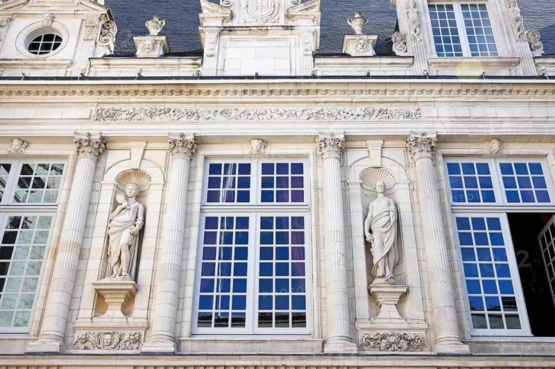 Historic Town Hall of La Rochelle, Hôtel de Ville, decorative façade with sculptures, Charente-Maritime department, France, Europe