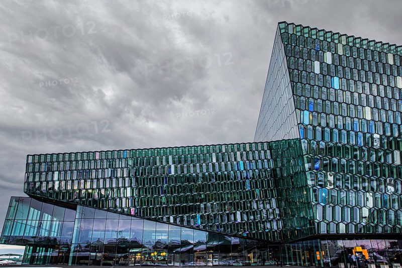 Glass facade of the Harpa Concert Hall and Congress Centre, Reykjavik, Reykjanes Peninsula, Sudurnes, Iceland, Europe