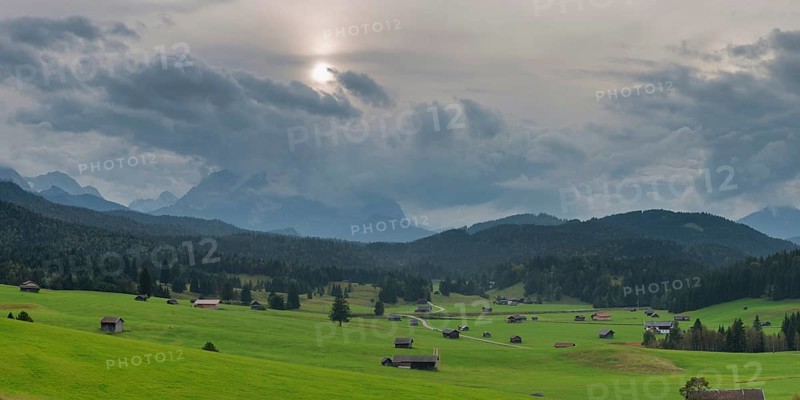 Mogul meadows between Mittenwald and Krün, Werdenfelser Land, Zugspitze behind, 2962m, Wetterstein Mountains, Upper Bavaria, Bavaria, Germany, Europe